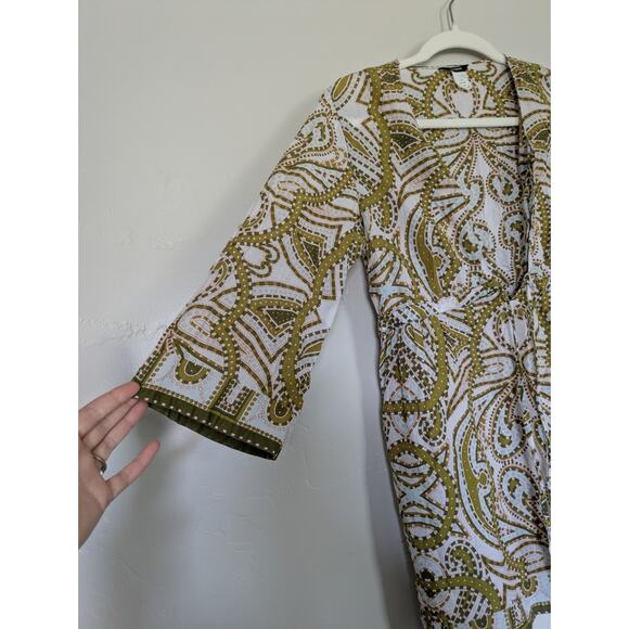J‎ Crew Tunic Coverup Womens Size Small Green White Paisley Bohemian Lightweight - Picture 2 of 7